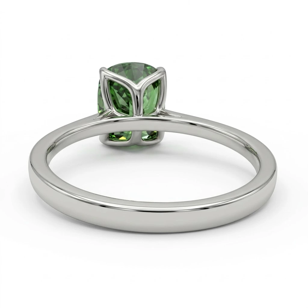 Cushion Green Lab Grown Diamond Solitaire Ring in Platinum view 6