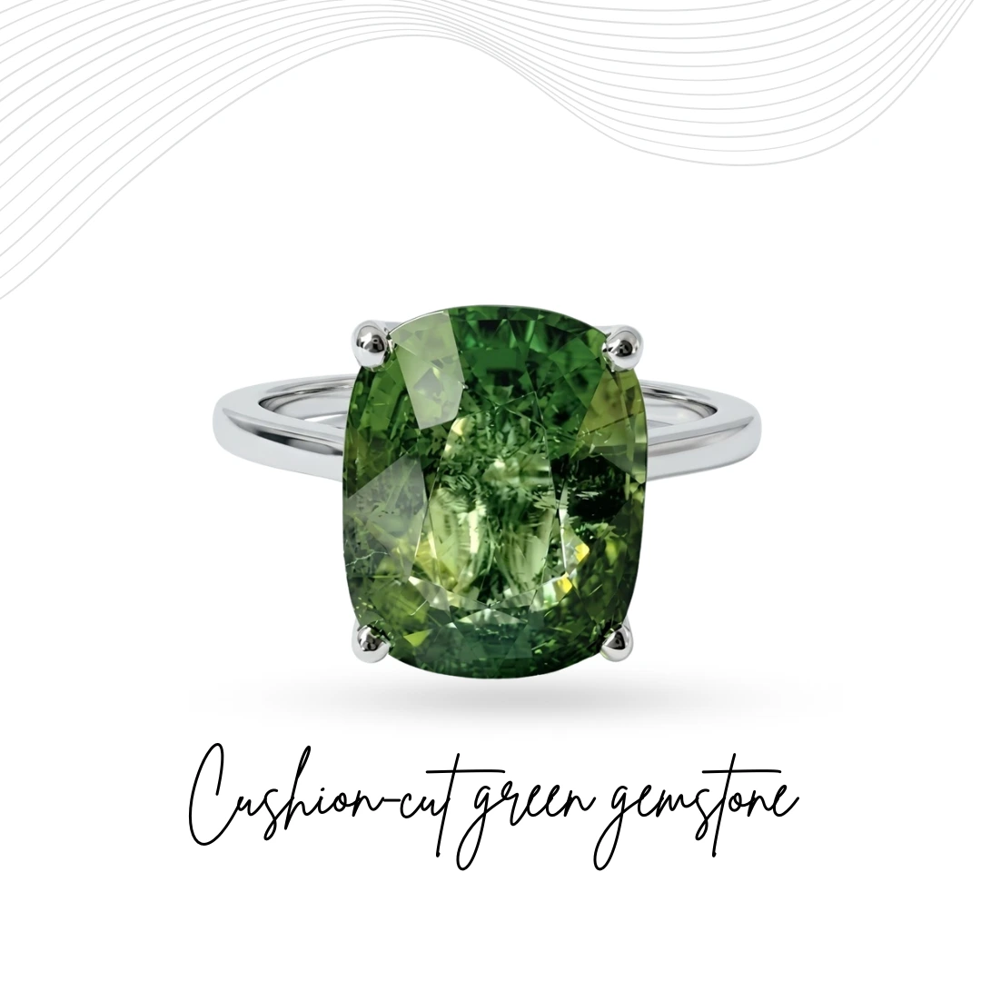 Cushion Green Lab Grown Diamond Solitaire Ring in Platinum