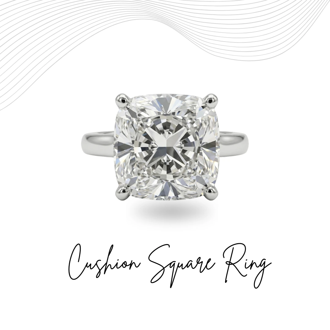 Cushion Shape Lab Grown Diamond Ring with Brilliant Accents