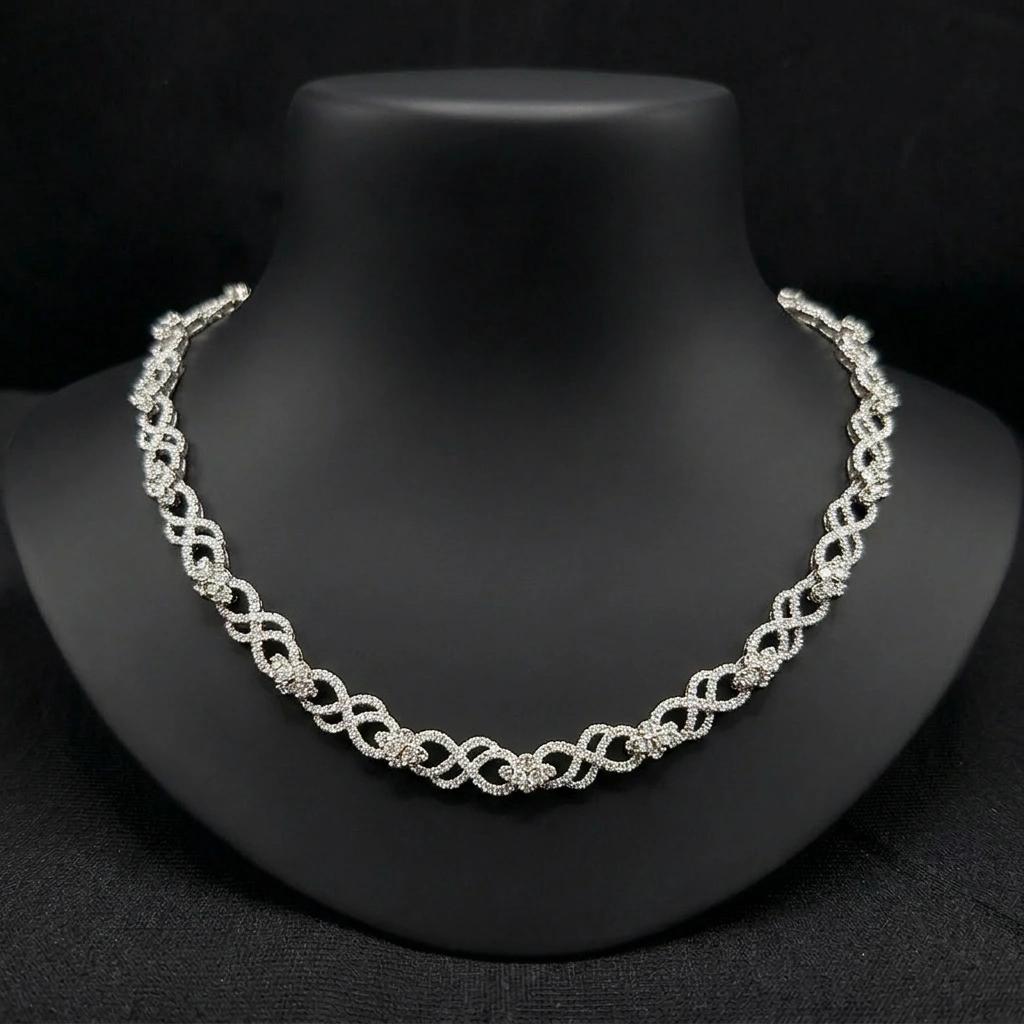 Diamond Infinity Link Necklace in PT950 Platinum, 10 CT Natural Diamond Statement Necklace for Women