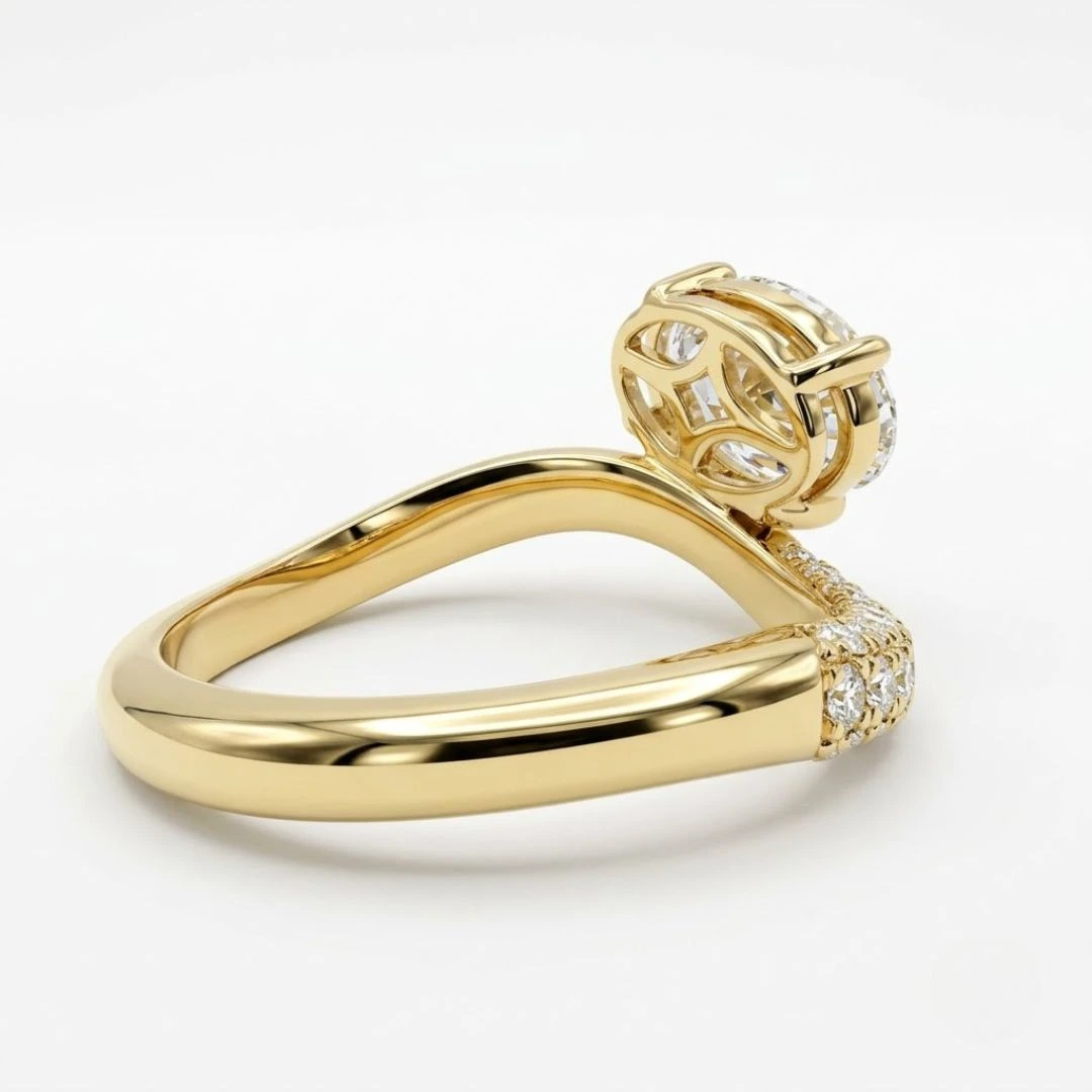 East-West Oval & Pavé Wave Ring in Yellow Gold view 3