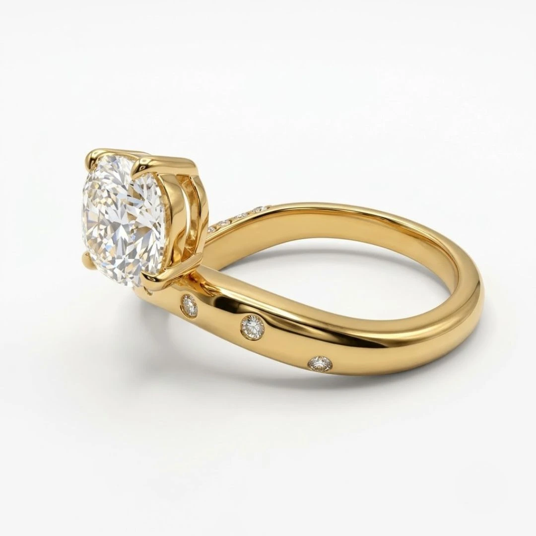 East-West Oval & Pavé Wave Ring in Yellow Gold view 4