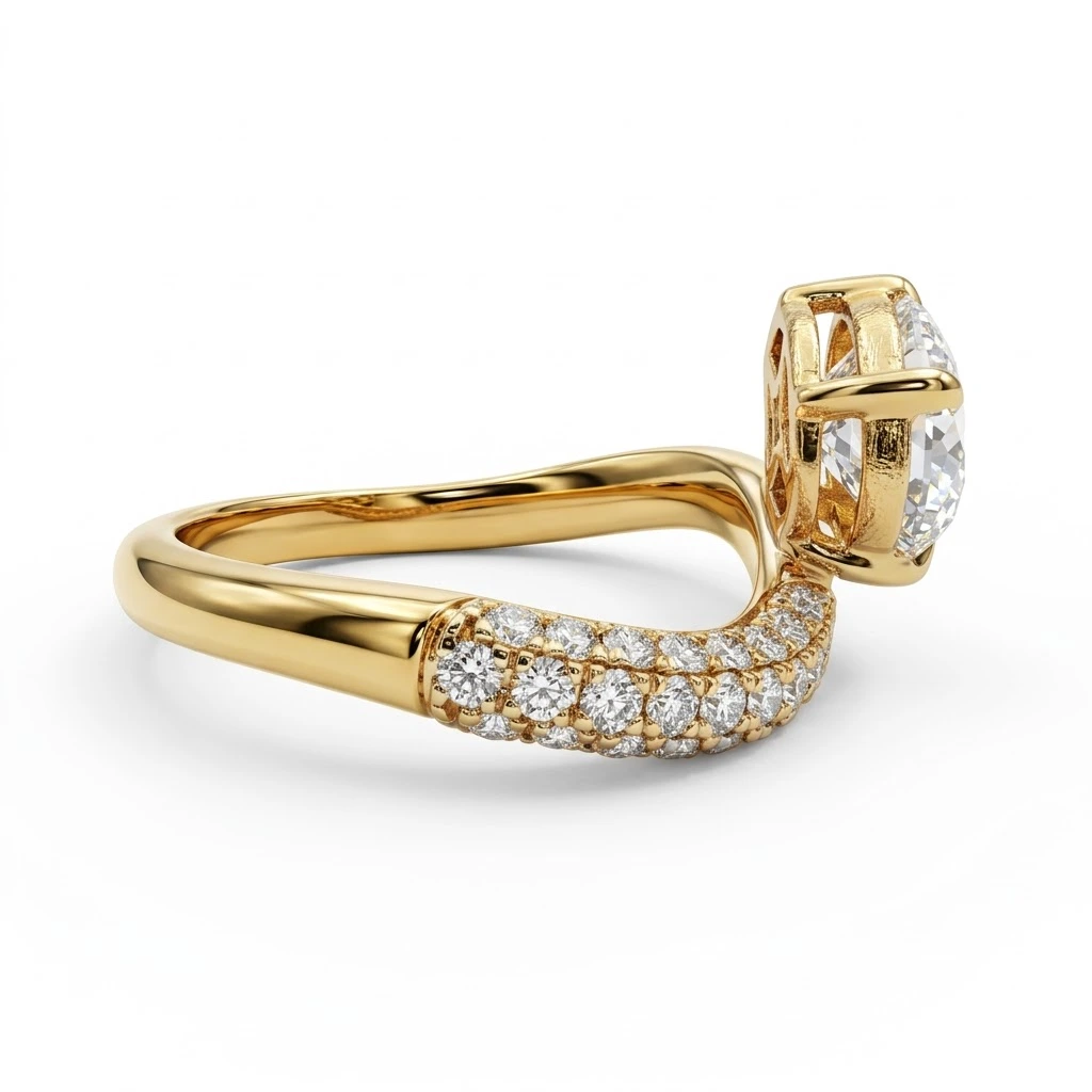 East-West Oval & Pavé Wave Ring in Yellow Gold view 5