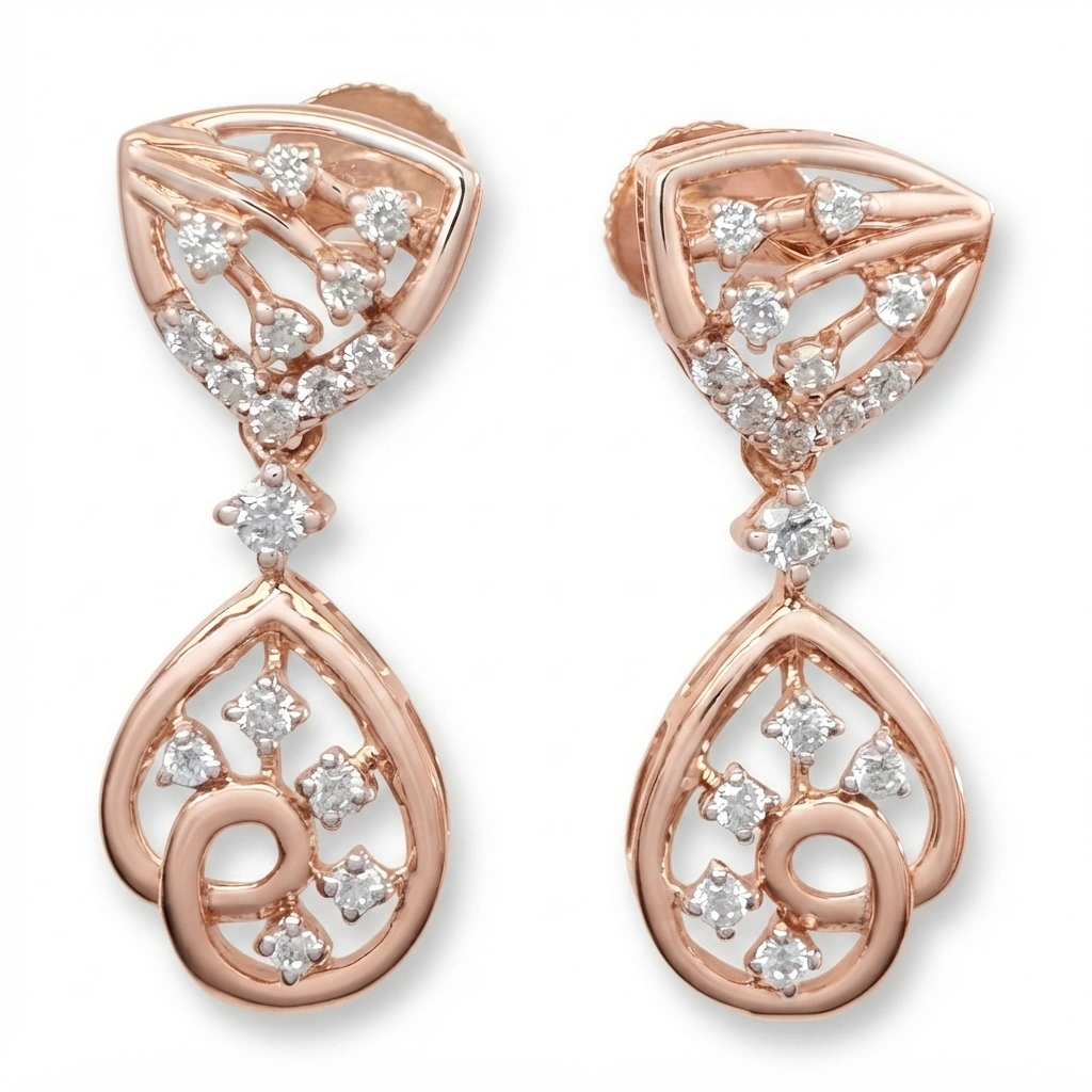 Elegant Round Lab Grown Diamond Earrings in Rose Gold view 3