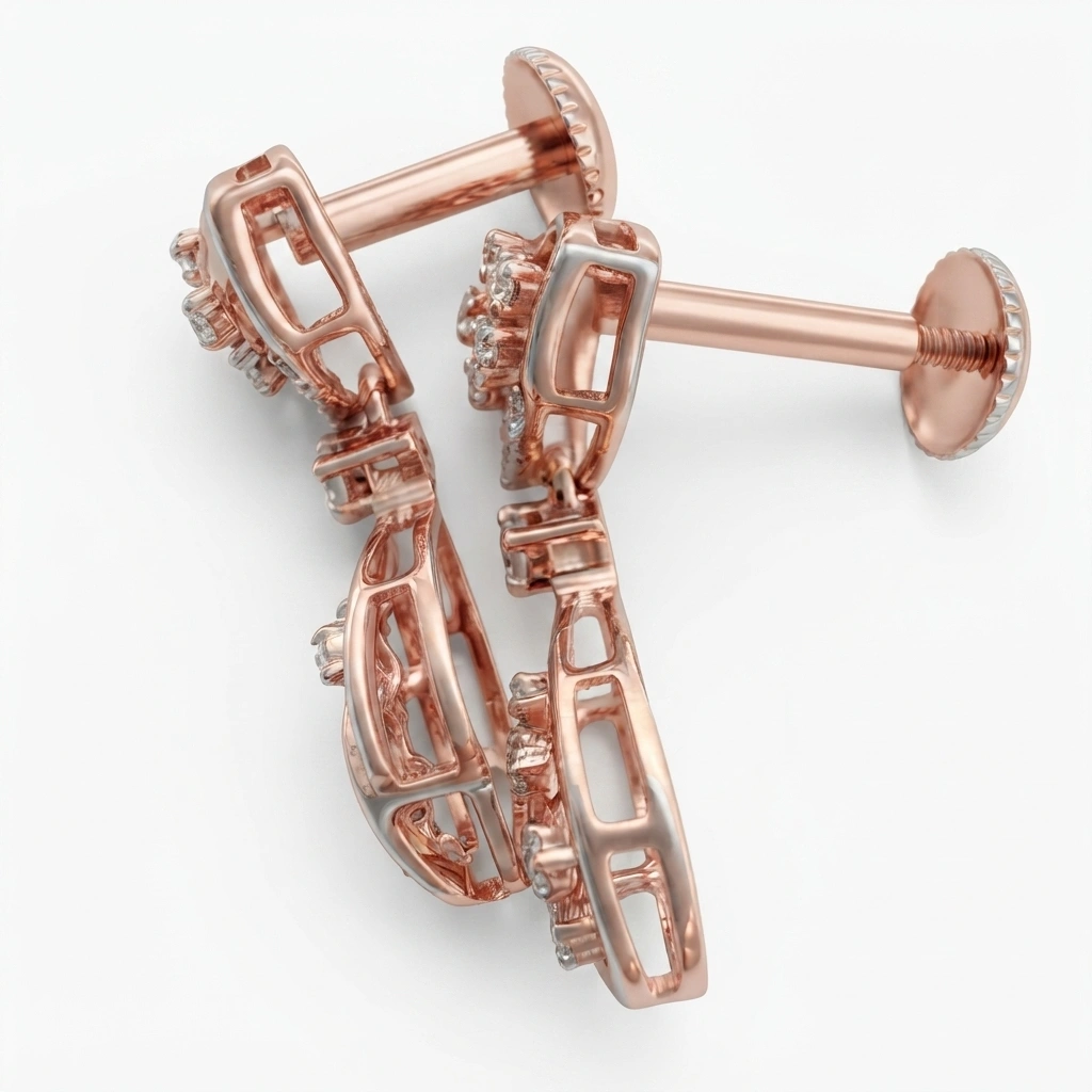 Elegant Round Lab Grown Diamond Earrings in Rose Gold view 4
