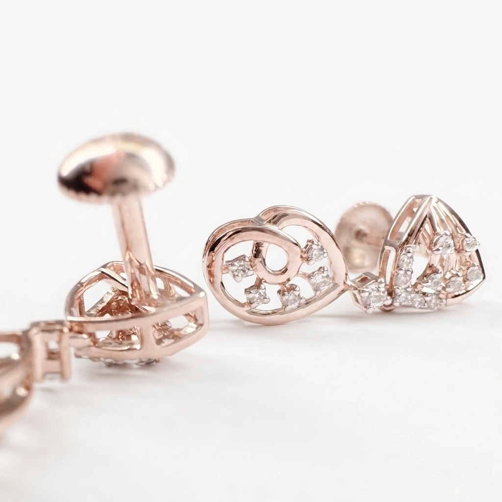 Elegant Round Lab Grown Diamond Earrings in Rose Gold view 5