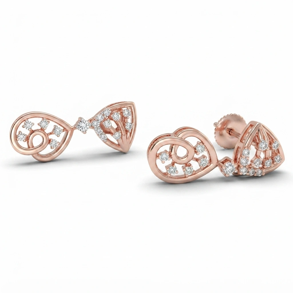 Elegant Round Lab Grown Diamond Earrings in Rose Gold view 7