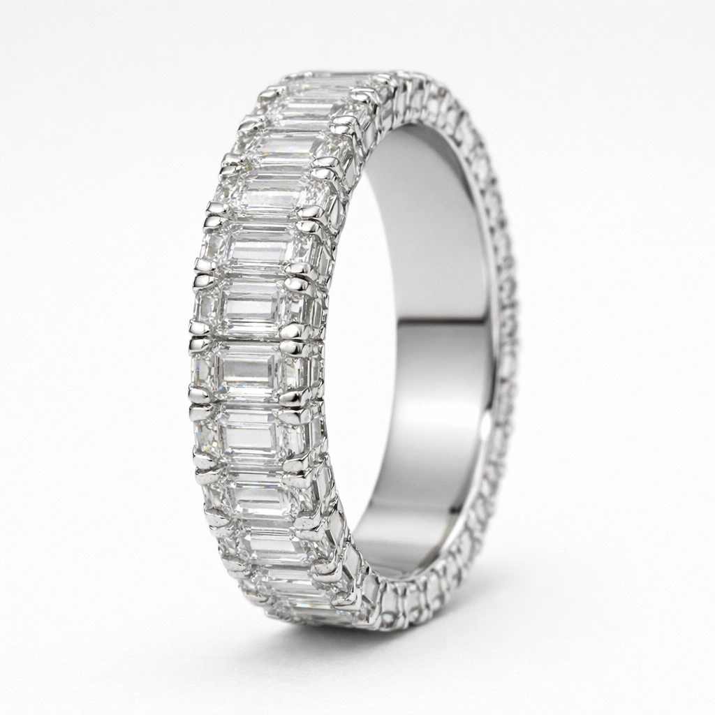 Emerald Cut Diamond Eternity Ring Lab Grown Diamond | IGI Certified view 3