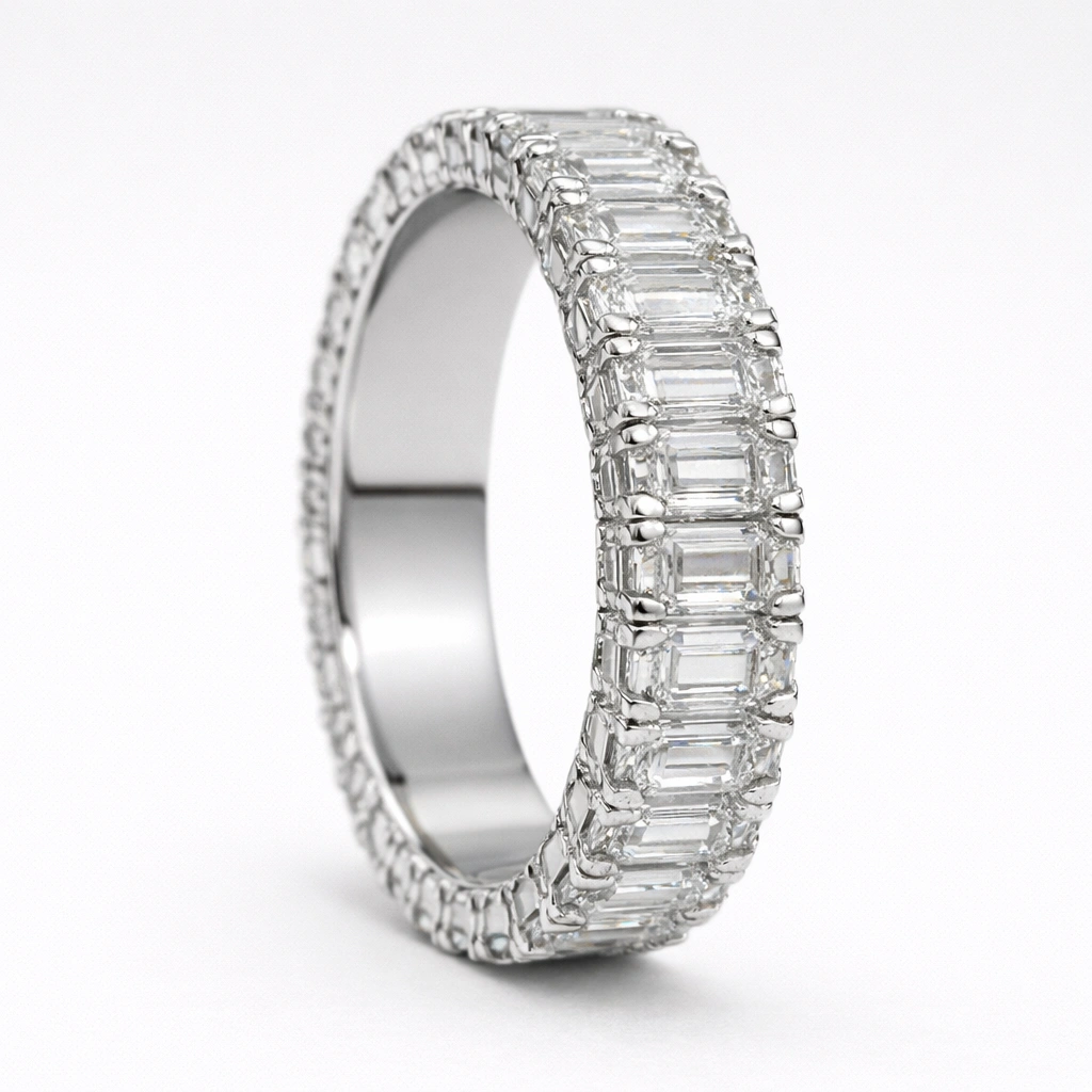 Emerald Cut Diamond Eternity Ring Lab Grown Diamond | IGI Certified view 4