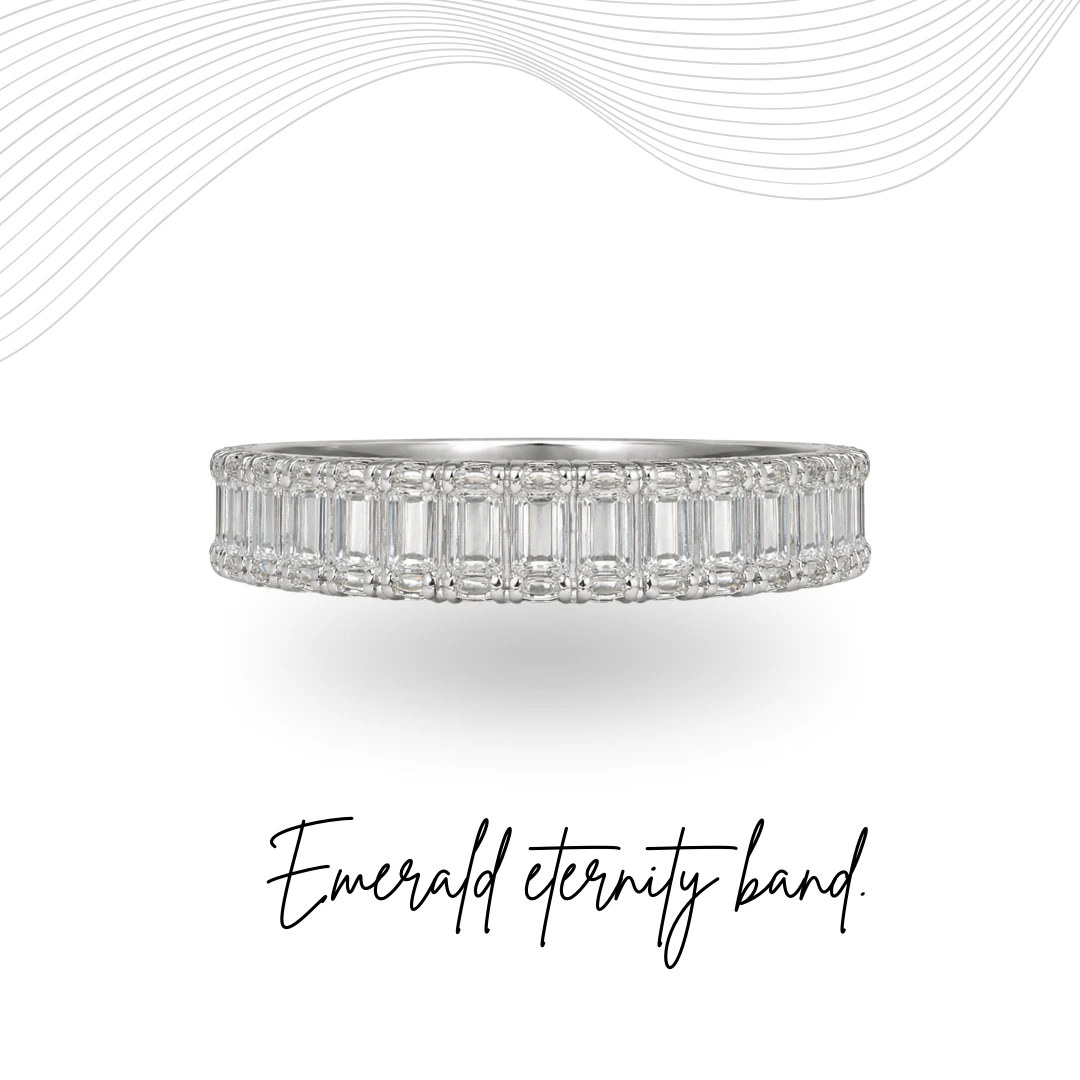 Emerald Cut Diamond Eternity Ring Lab Grown Diamond | IGI Certified