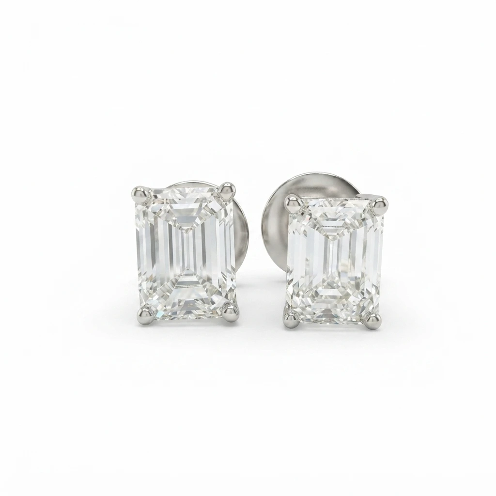 Emerald Cut Diamond Stud Earrings | Lab Grown & IGI Certified view 3