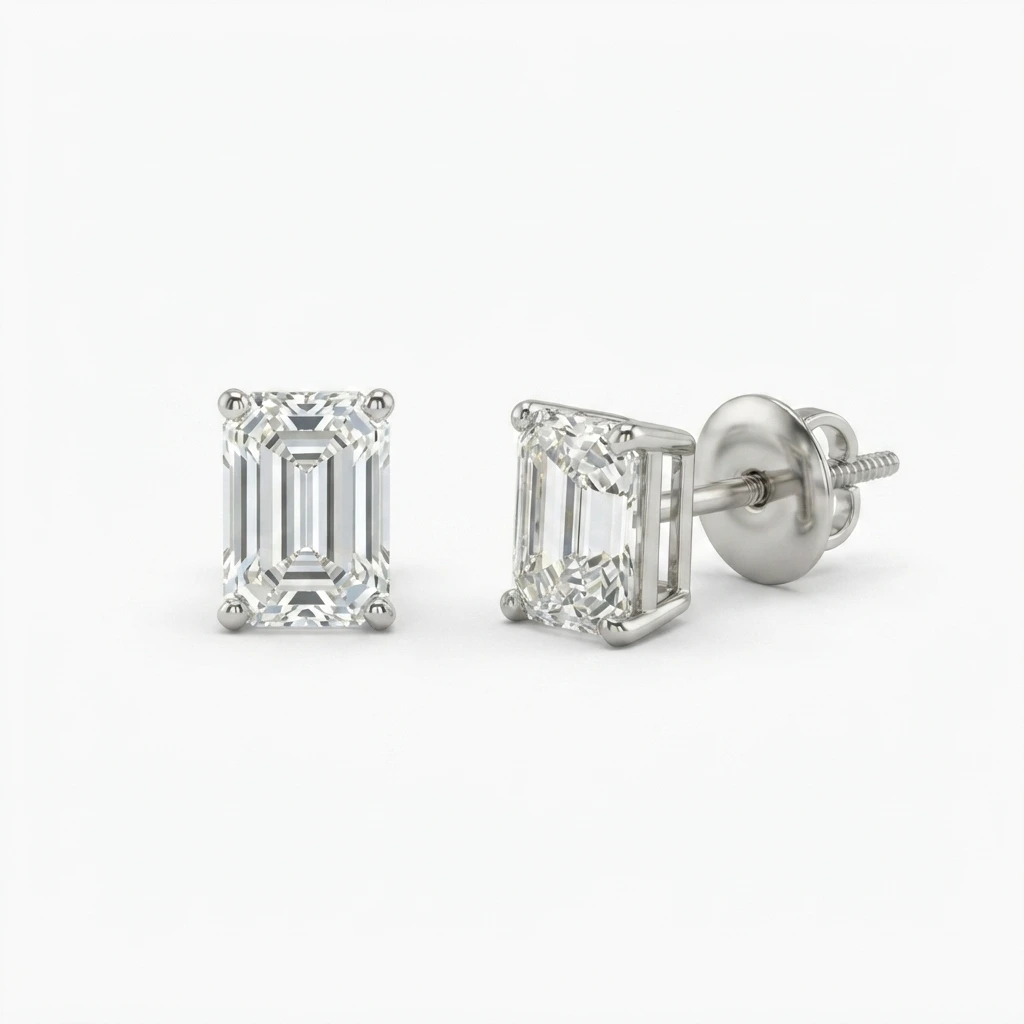Emerald Cut Diamond Stud Earrings | Lab Grown & IGI Certified view 4
