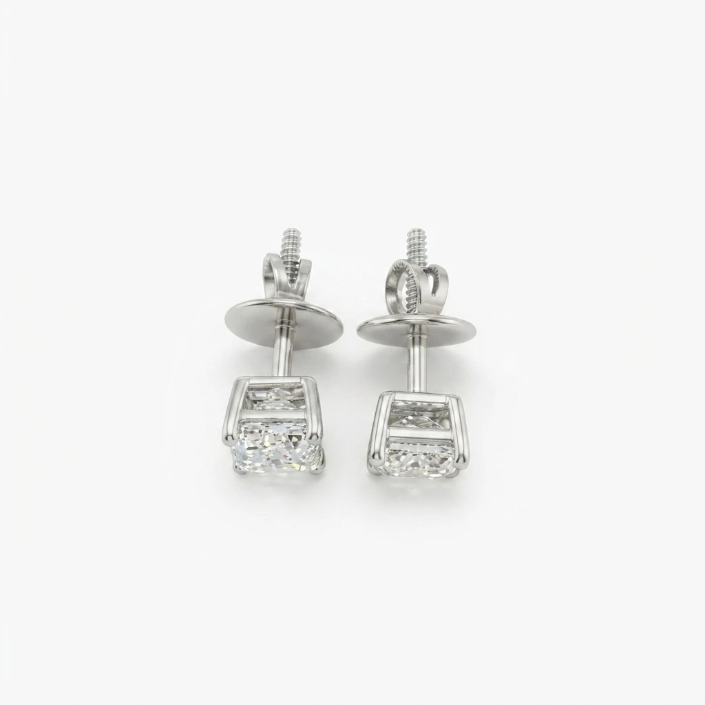 Emerald Cut Diamond Stud Earrings | Lab Grown & IGI Certified view 5