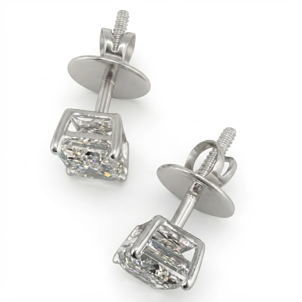 Emerald Cut Diamond Stud Earrings | Lab Grown & IGI Certified view 7