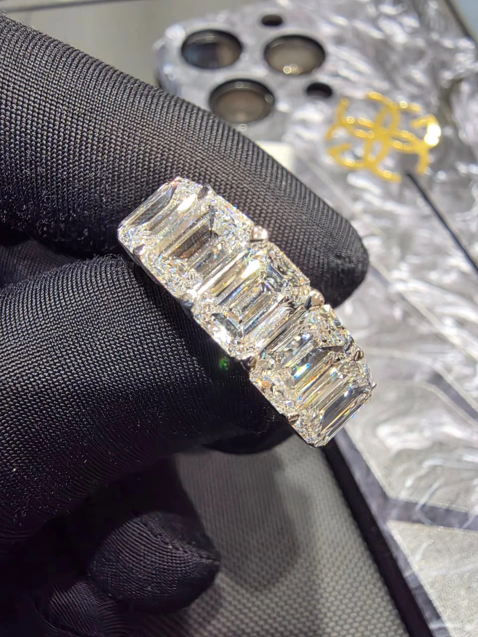 Emerald Cut Diamond Wedding Band in PT950 Platinum | IGI Certified view 5