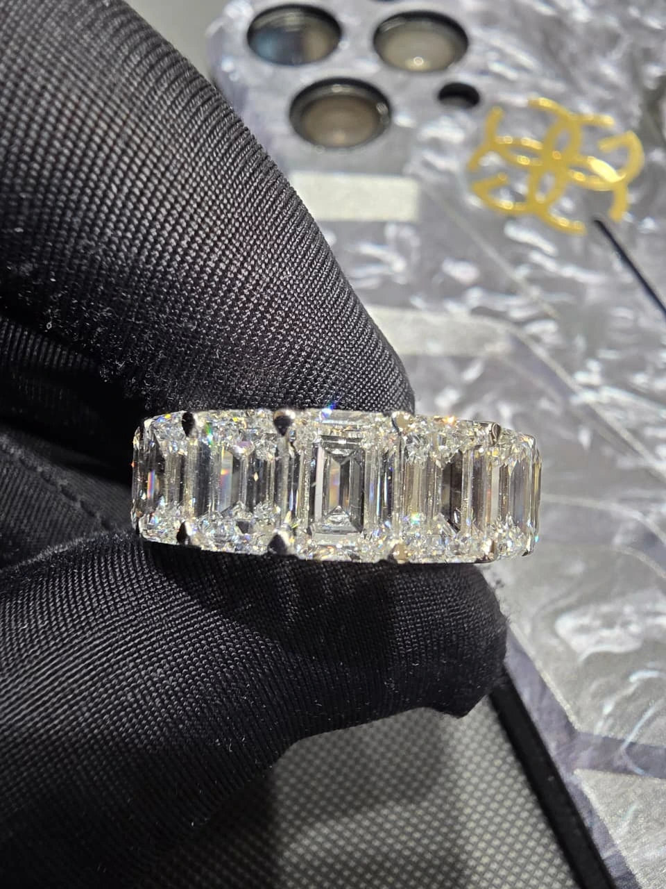 Emerald Cut Diamond Wedding Band in PT950 Platinum | IGI Certified view 6