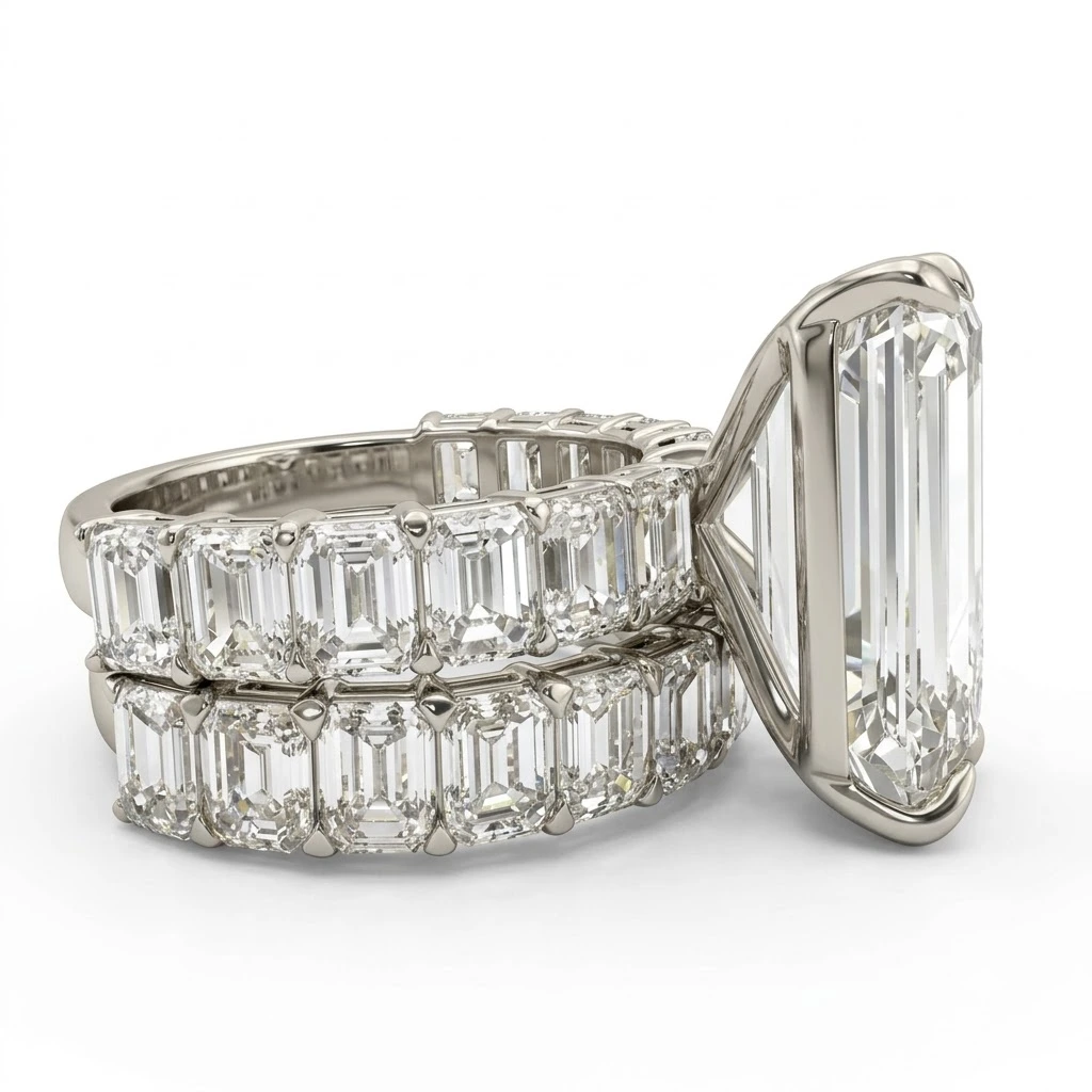 Emerald Cut Lab Grown Diamond Ring with Matching Eternity Band view 3