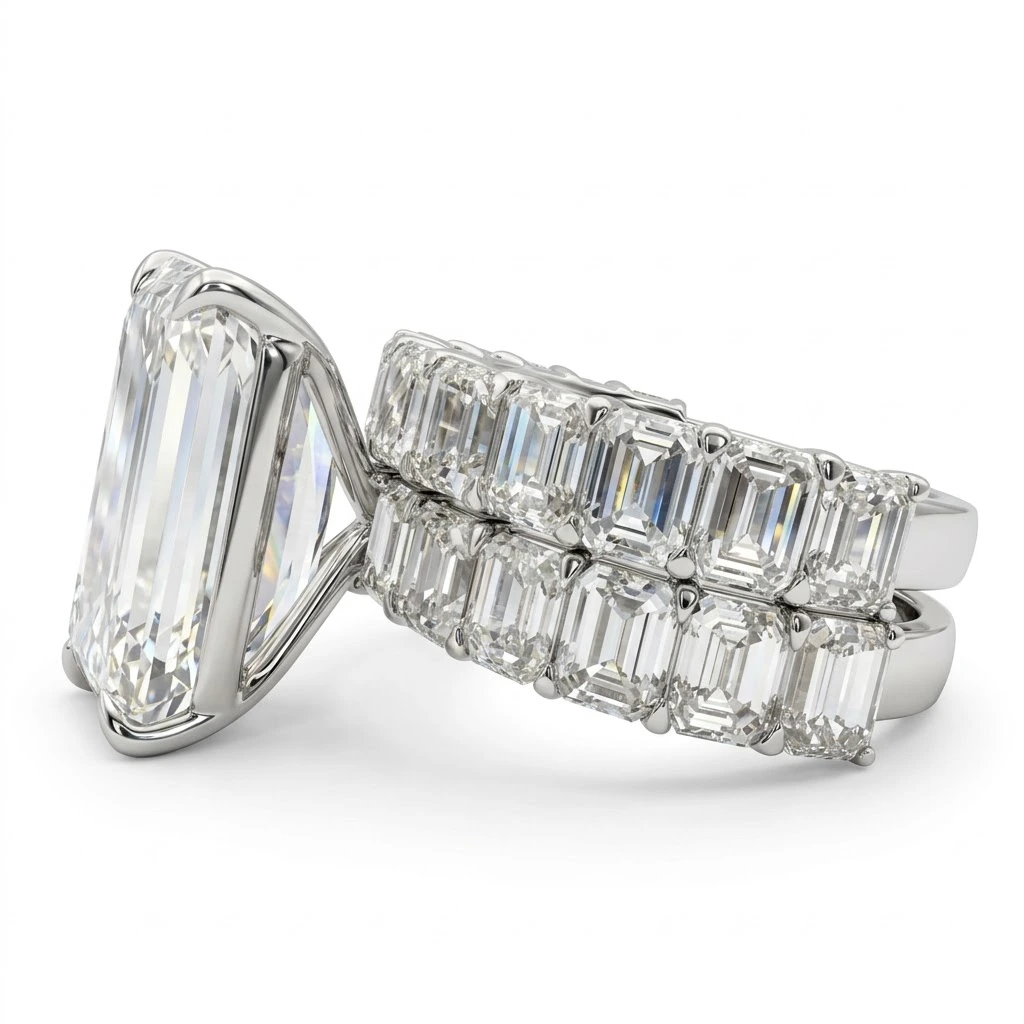 Emerald Cut Lab Grown Diamond Ring with Matching Eternity Band view 4