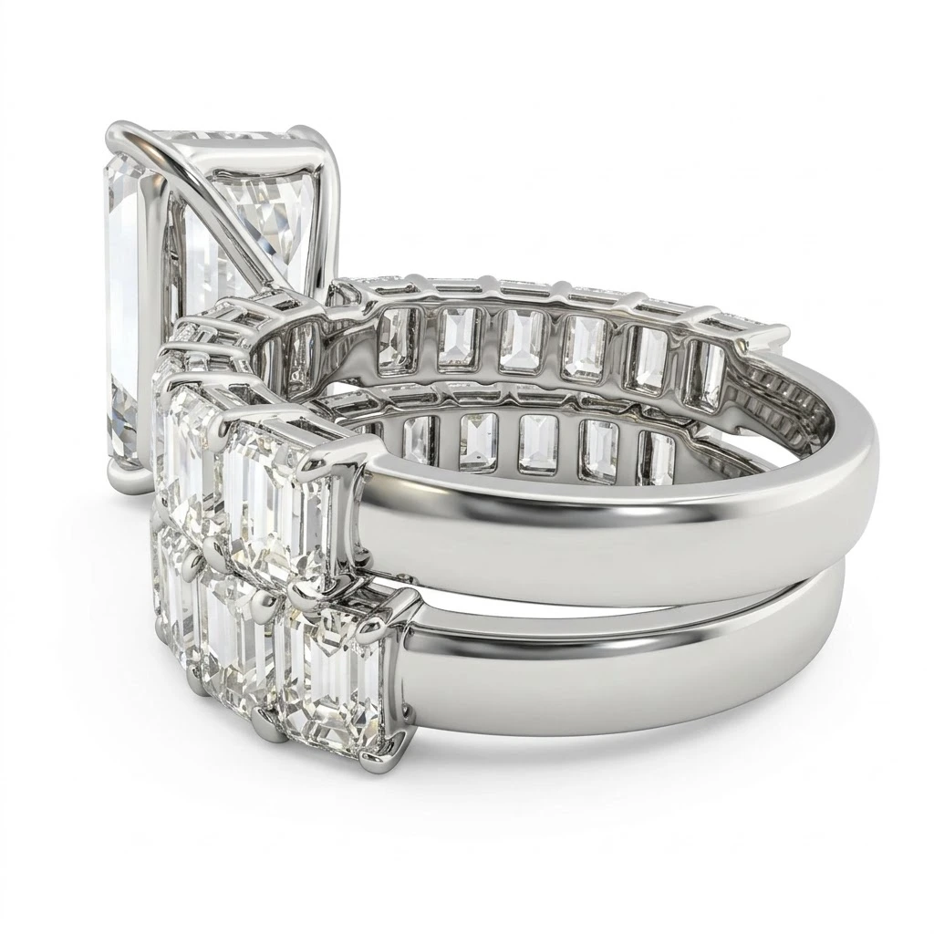 Emerald Cut Lab Grown Diamond Ring with Matching Eternity Band view 5