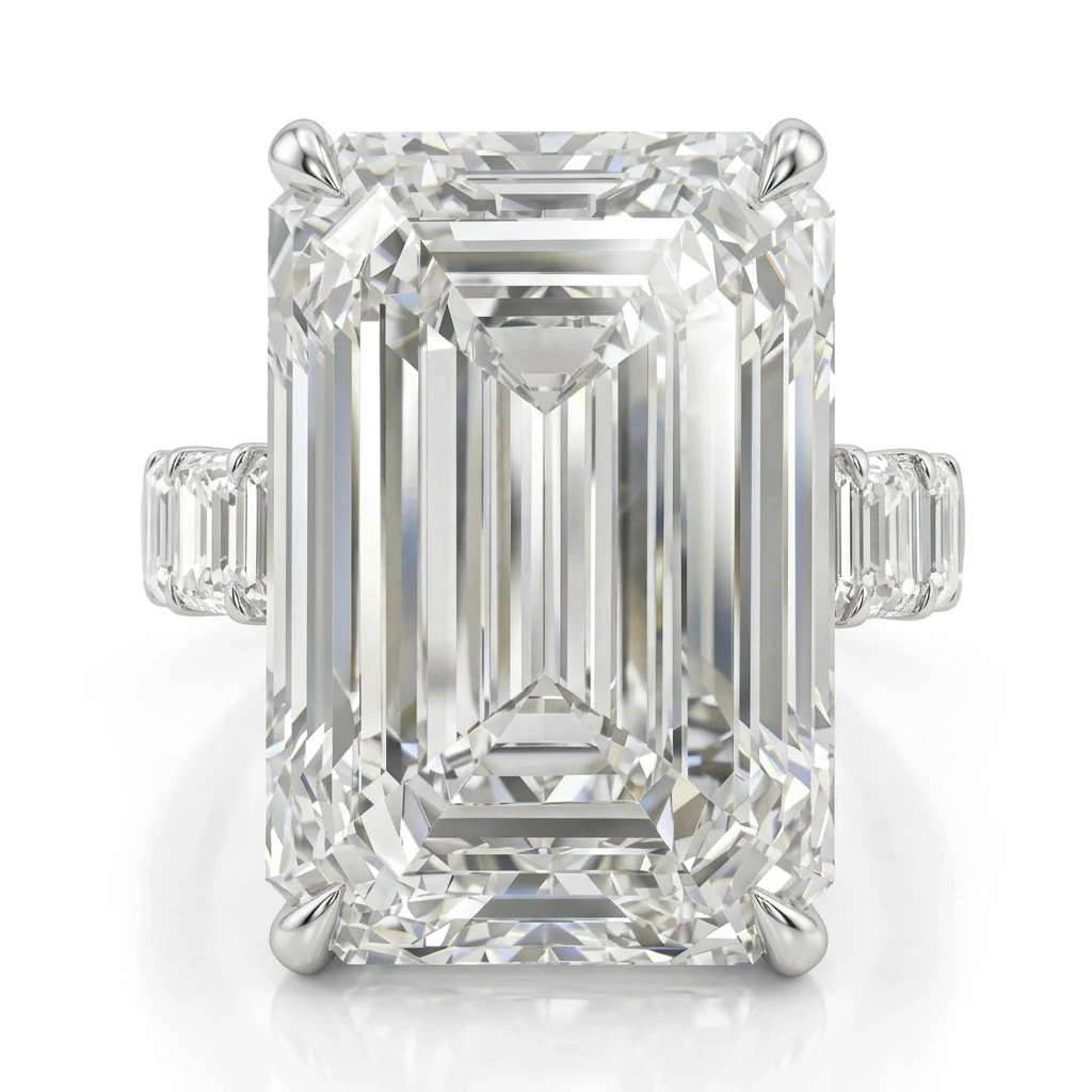 Emerald Cut Lab Grown Diamond Ring with Matching Eternity Band view 6