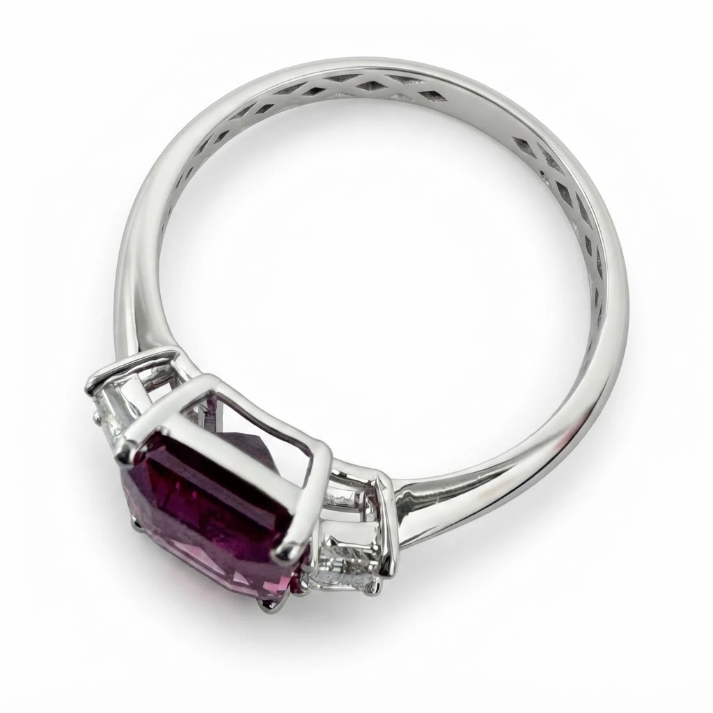 Emerald Cut Lab Grown Diamond Ring with Trapezoid Side Diamonds view 5