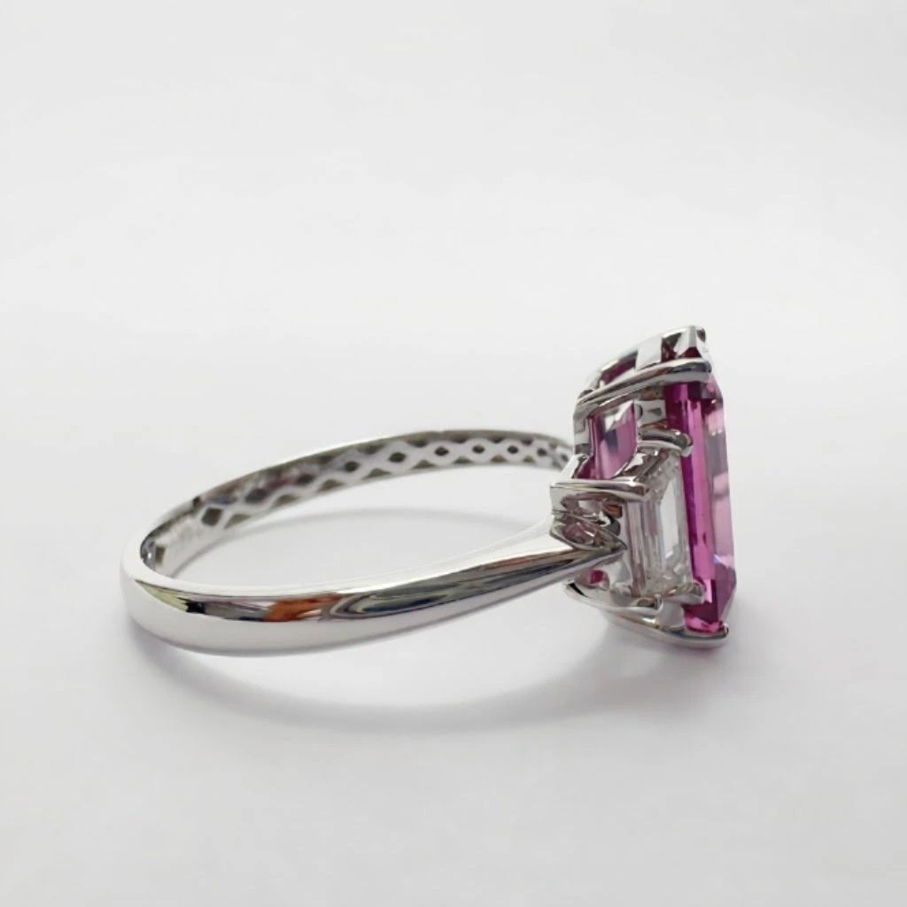 Emerald Cut Lab Grown Diamond Ring with Trapezoid Side Diamonds view 6
