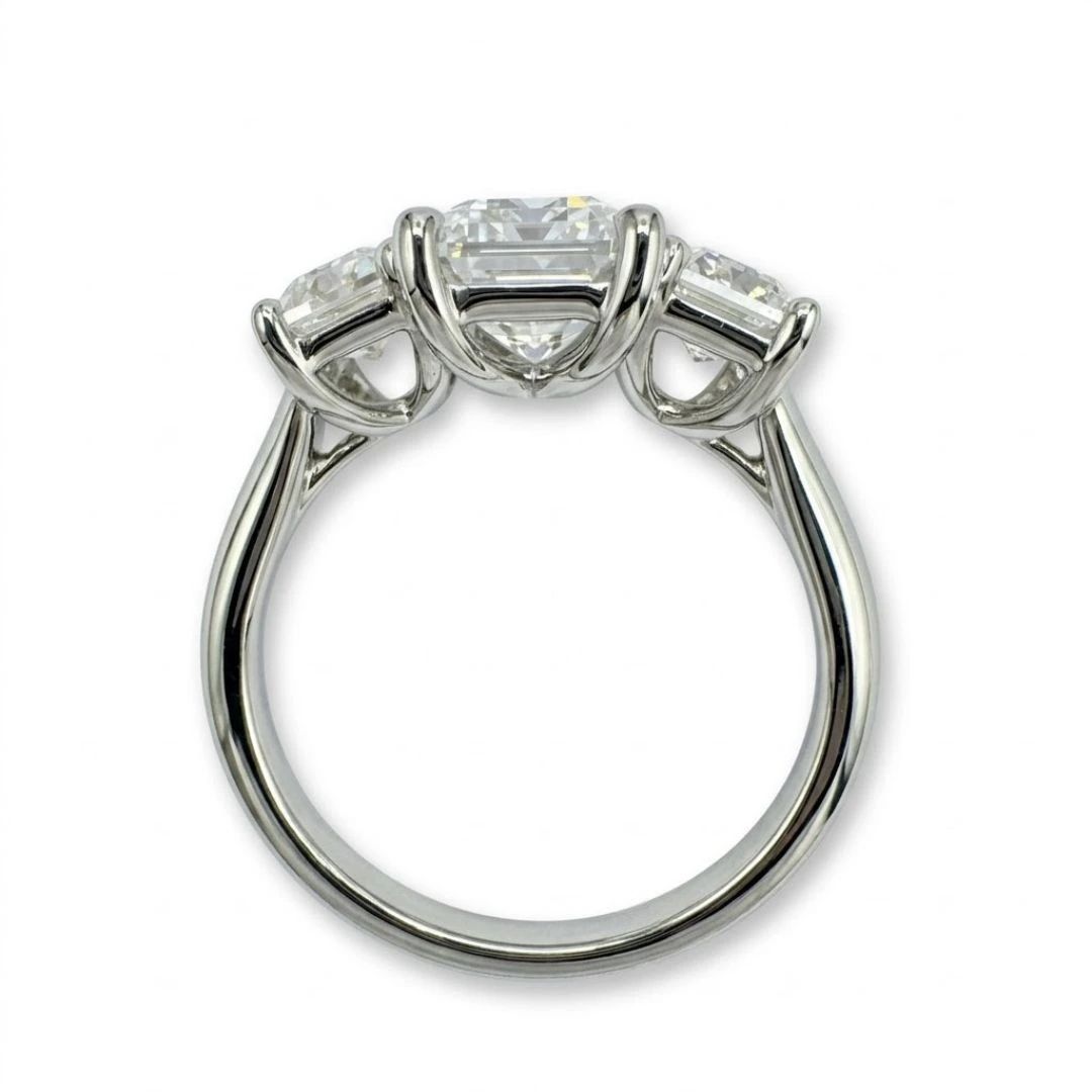 Emerald Cut Lab Grown Diamond Three Stone Ring | PT950 Platinum | IGI Certified view 5