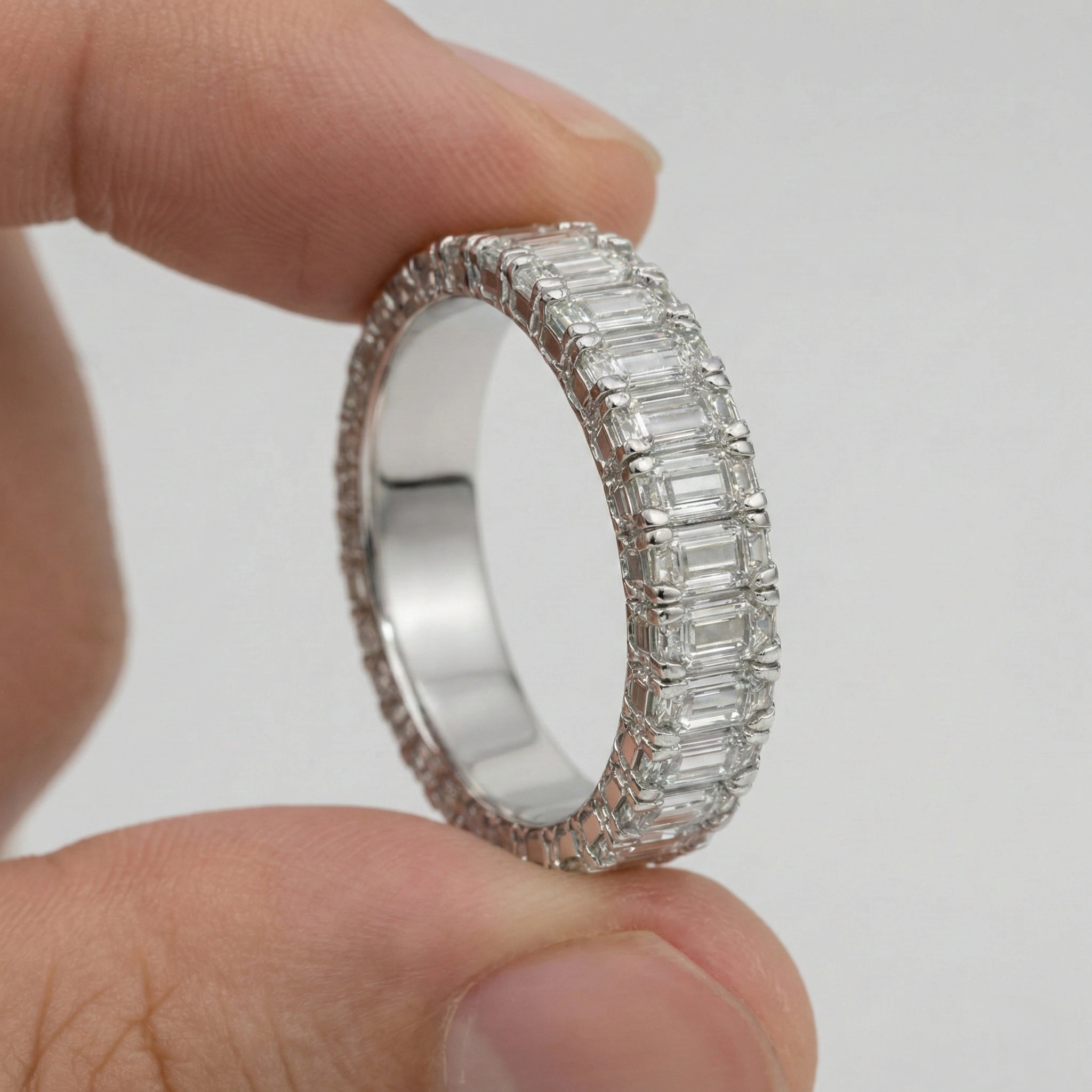 Emerald Platinum Diamond Eternity Ring view 6