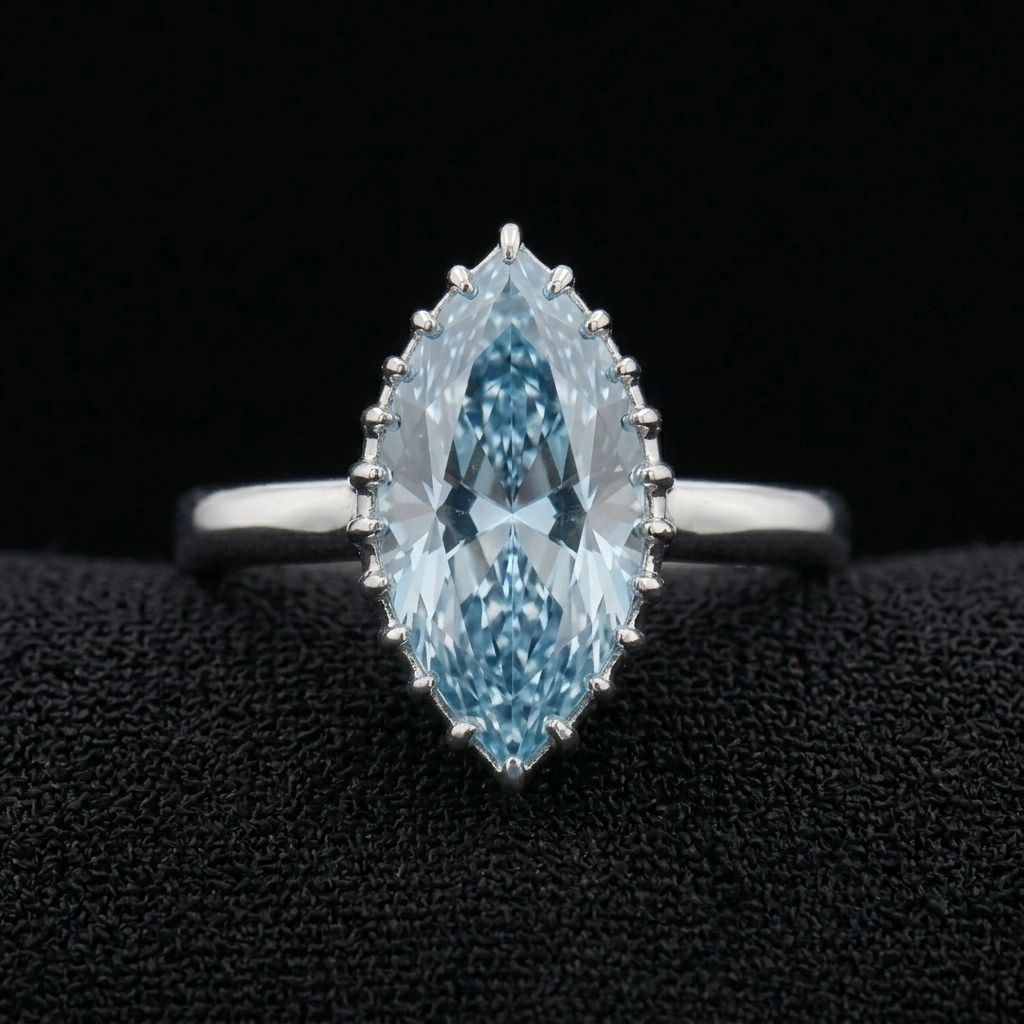 Fancy Blue Marquise Diamond Ring in 14K White Gold