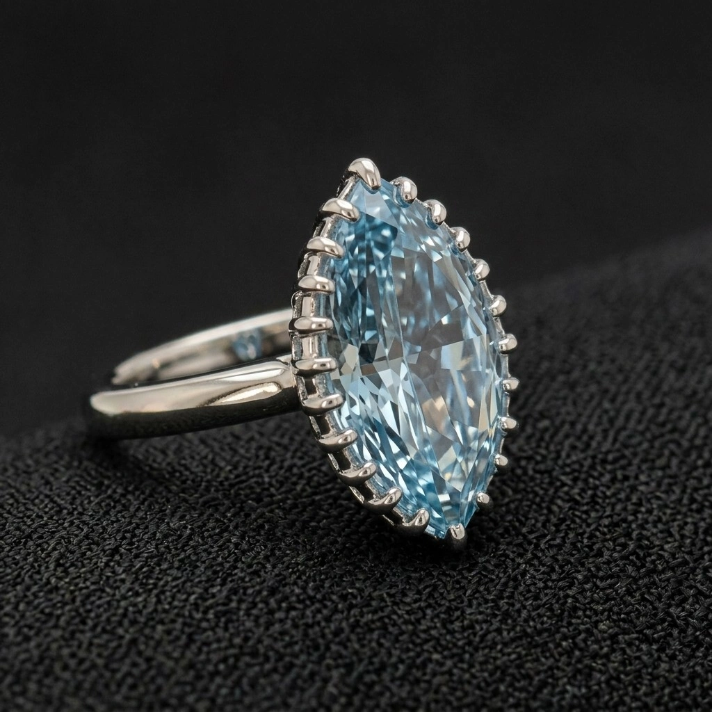 Fancy Blue Marquise Diamond Ring in 14K White Gold view 3
