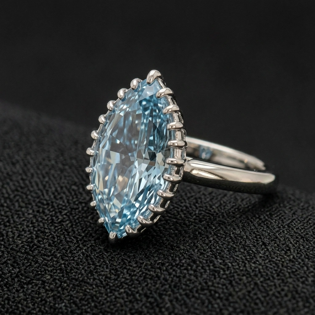 Fancy Blue Marquise Diamond Ring in 14K White Gold view 4
