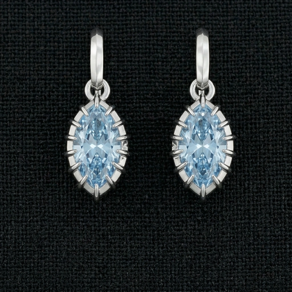 Fancy Blue Marquise Earrings in 14K White Gold