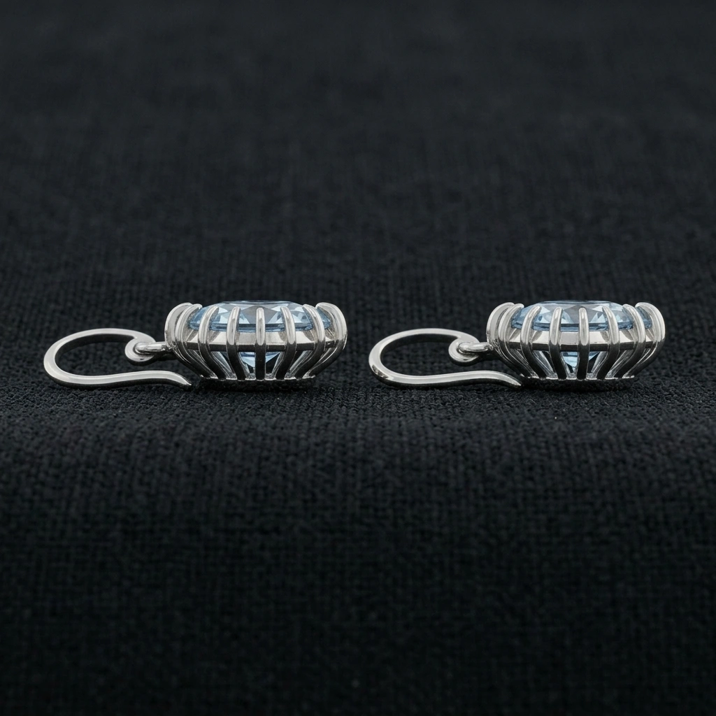 Fancy Blue Marquise Earrings in 14K White Gold view 3