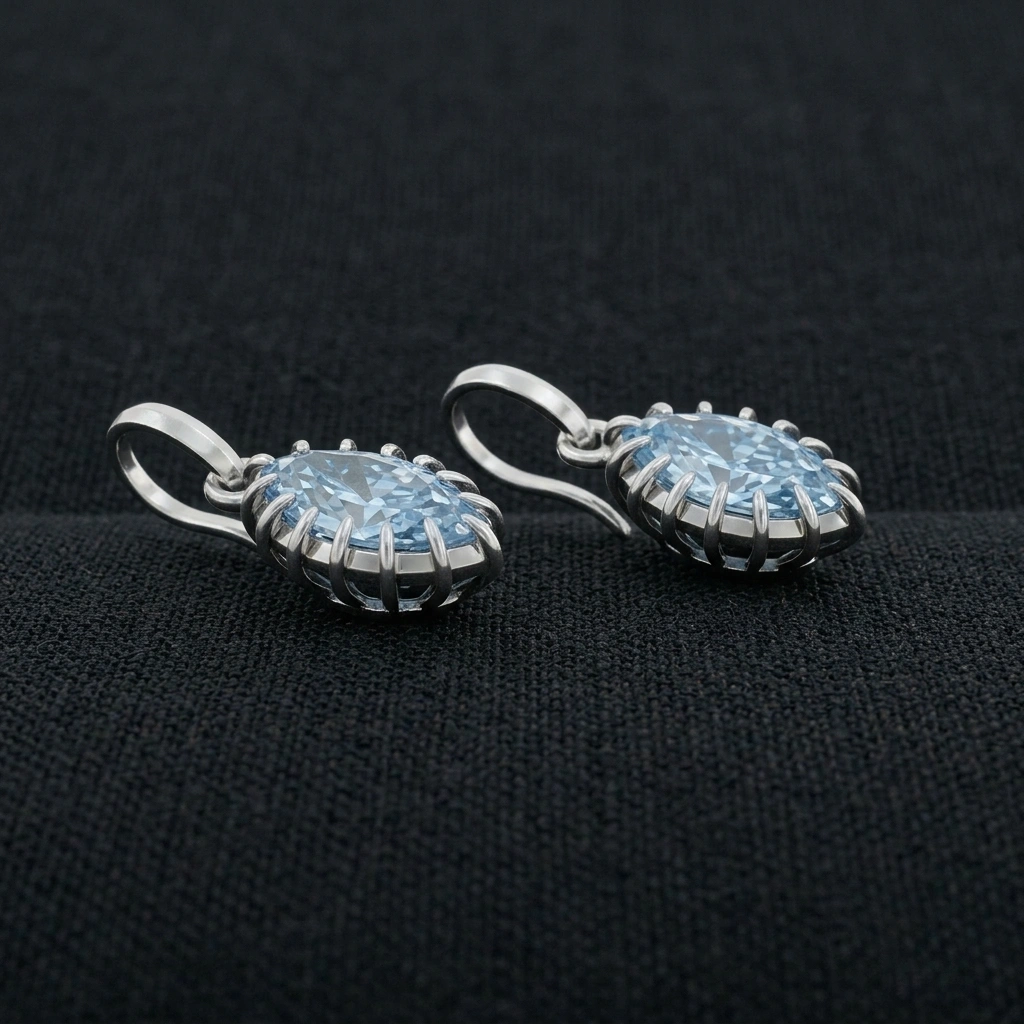 Fancy Blue Marquise Earrings in 14K White Gold view 4