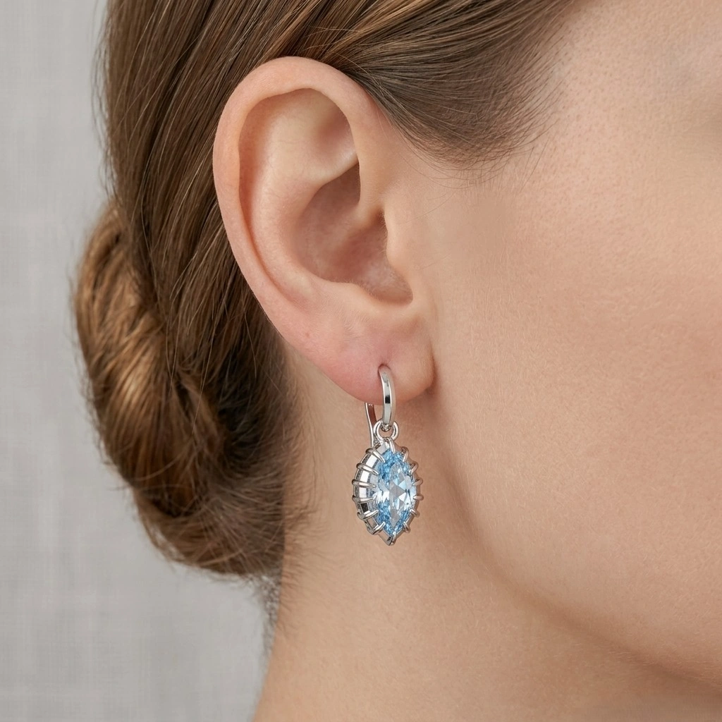 Fancy Blue Marquise Earrings in 14K White Gold view 6