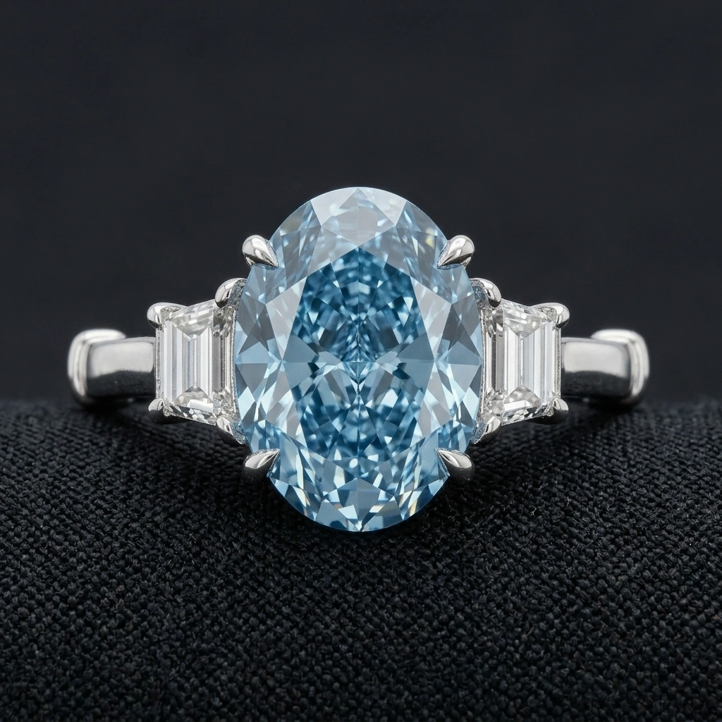 Fancy Blue Oval Diamond Ring in 14K White Gold