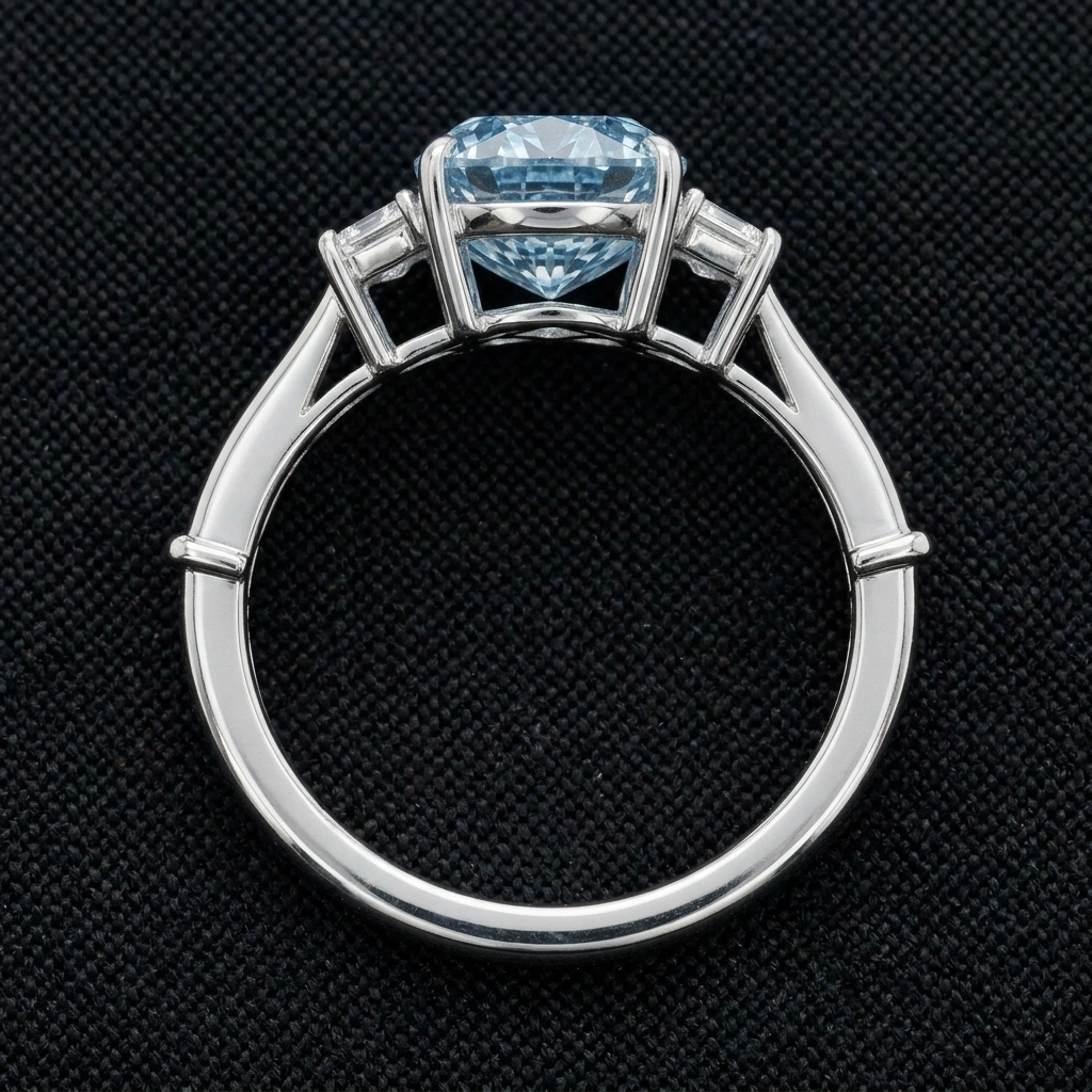 Fancy Blue Oval Diamond Ring in 14K White Gold view 3