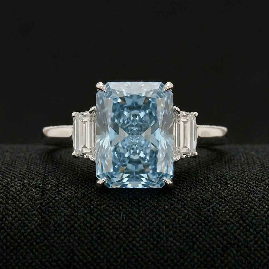Fancy Blue Radiant Diamond Ring in 14K White Gold