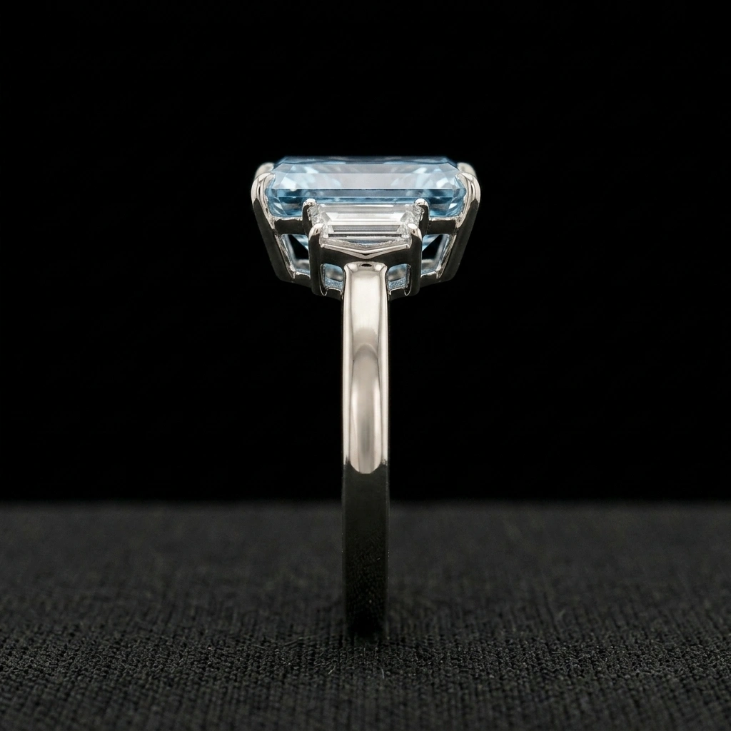 Fancy Blue Radiant Diamond Ring in 14K White Gold view 5