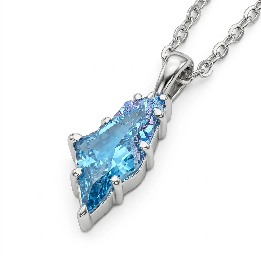 Fancy Geometric Shape Blue Solitaire Diamond Pendant with Chain | PT950 Platinum