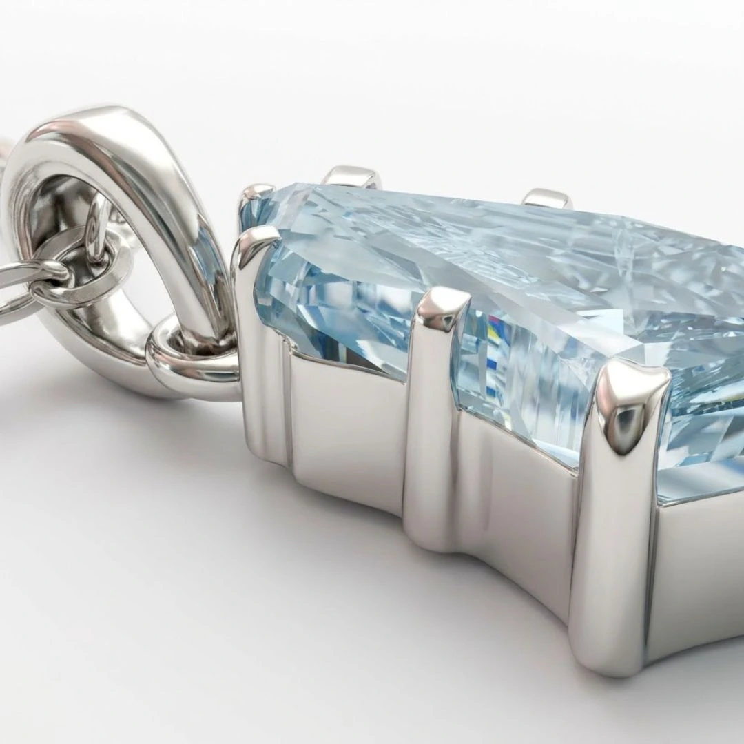 Fancy Geometric Shape Blue Solitaire Diamond Pendant with Chain | PT950 Platinum view 3