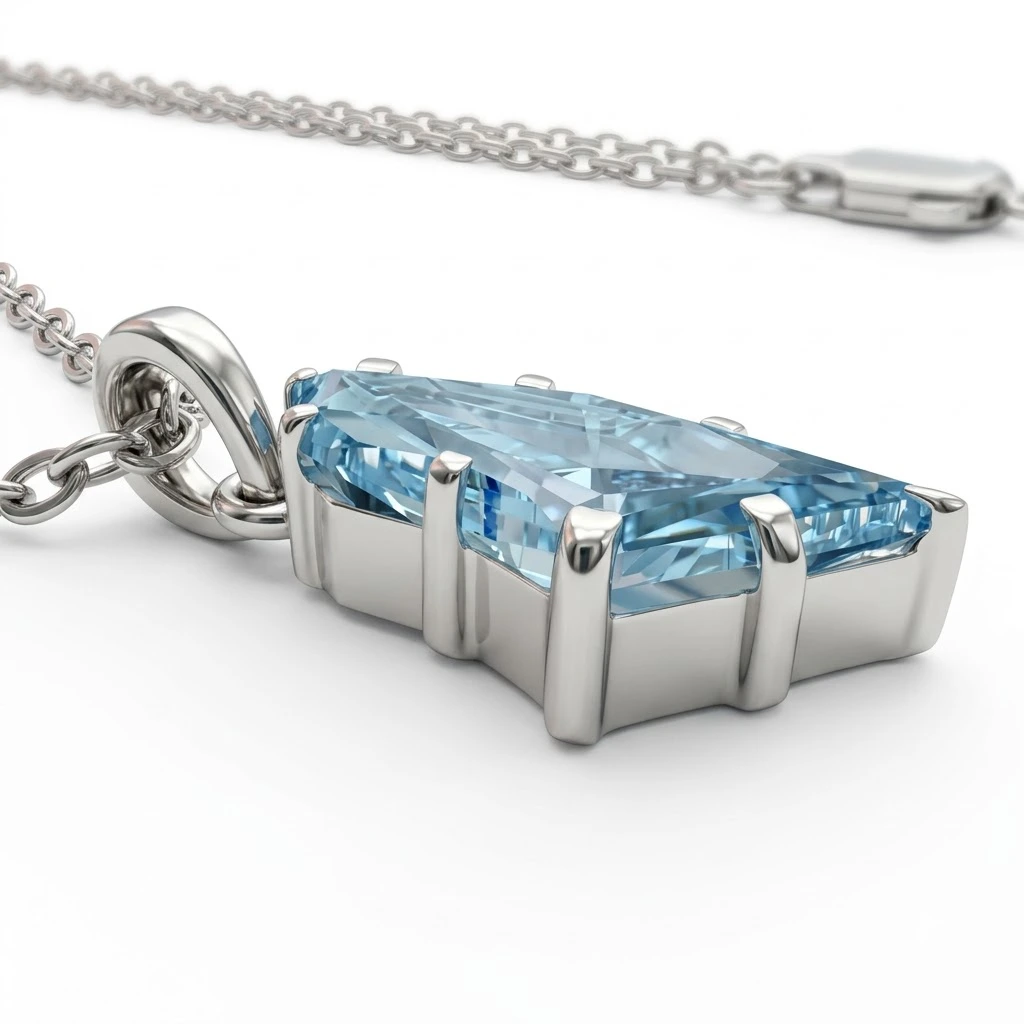 Fancy Geometric Shape Blue Solitaire Diamond Pendant with Chain | PT950 Platinum view 4