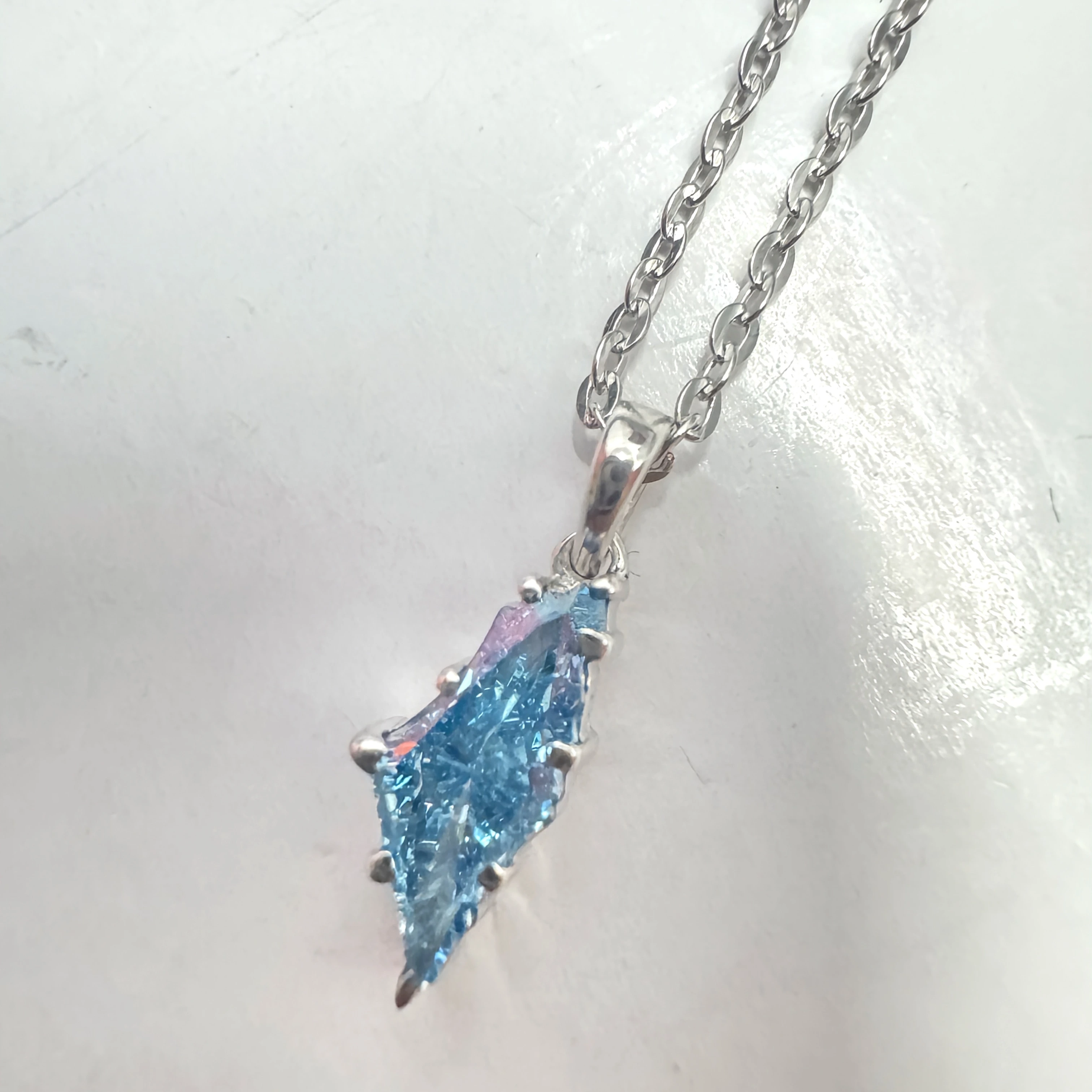 Fancy Geometric Shape Blue Solitaire Diamond Pendant with Chain | PT950 Platinum view 5