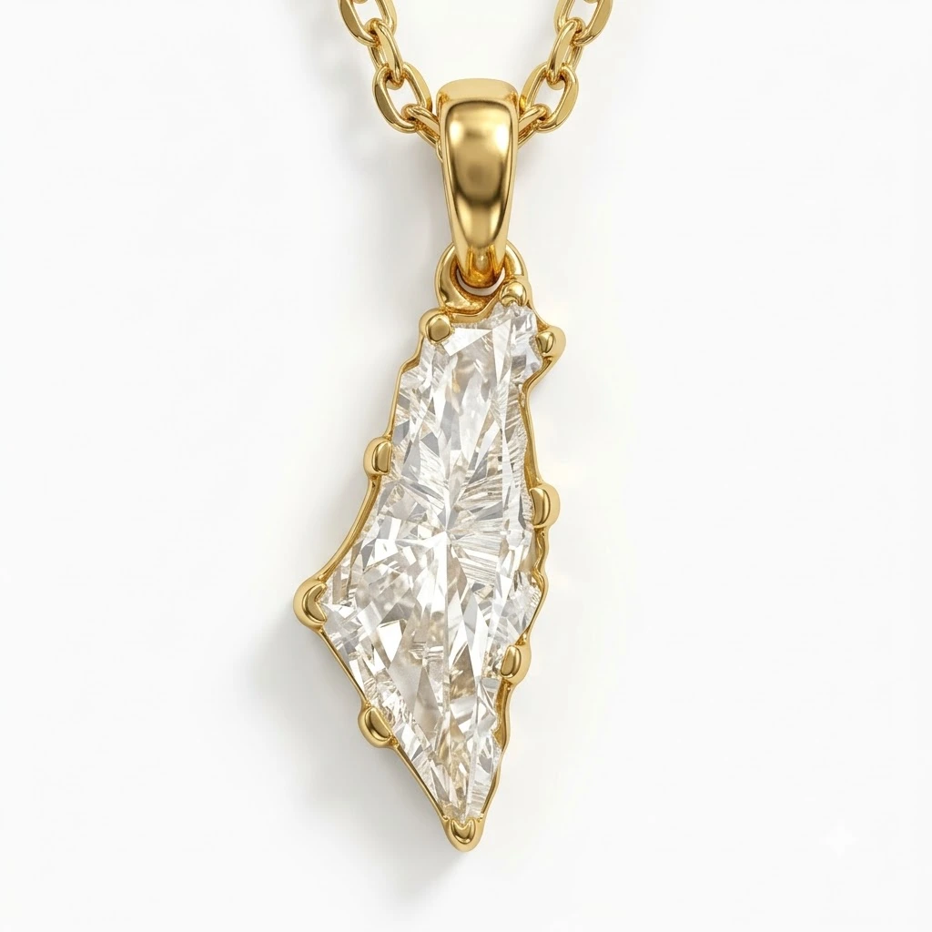 Fancy Geometric Shape Solitaire Diamond Pendant with Chain | Yellow Gold