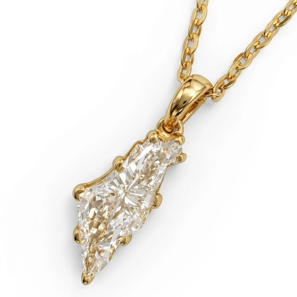 Fancy Geometric Shape Solitaire Diamond Pendant with Chain | Yellow Gold view 3