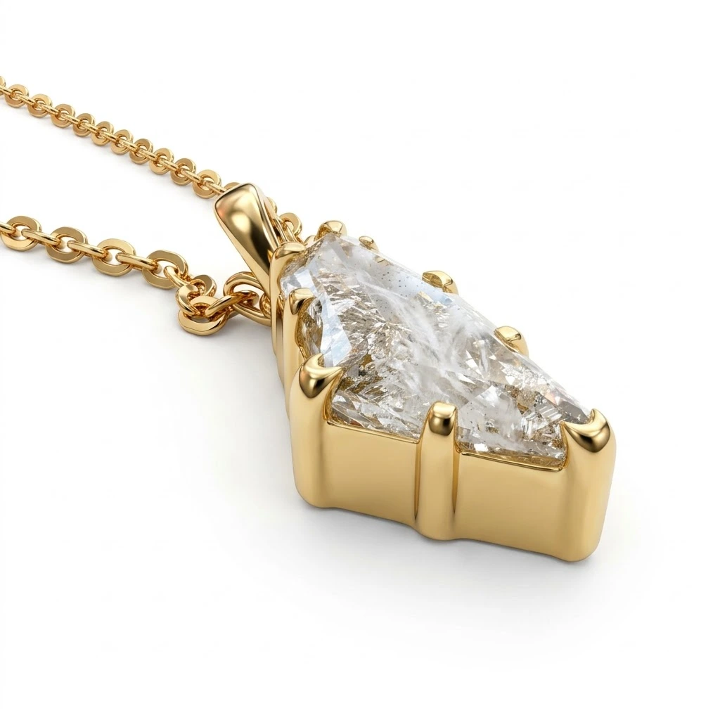 Fancy Geometric Shape Solitaire Diamond Pendant with Chain | Yellow Gold view 4