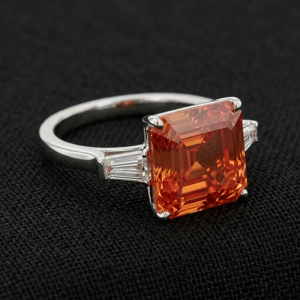 Fancy Red Emerald Cut Ring with Rose Gold Gallery in 14K Gold view 3