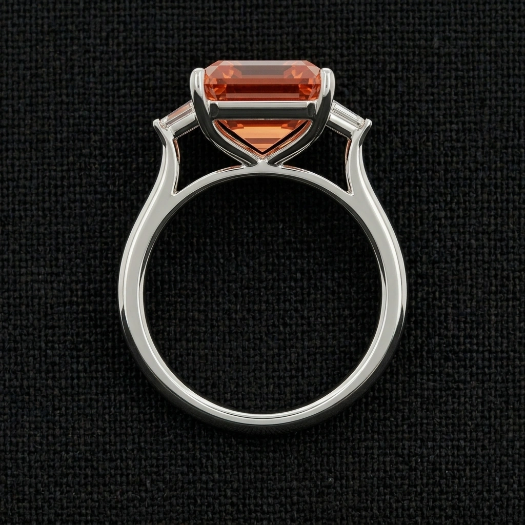 Fancy Red Emerald Cut Ring with Rose Gold Gallery in 14K Gold view 5