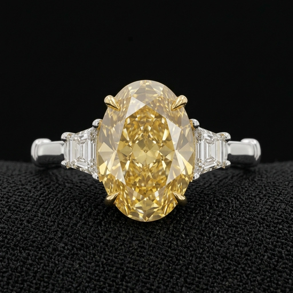 Fancy Yellow Oval Diamond Ring in 14K White & Yellow Gold