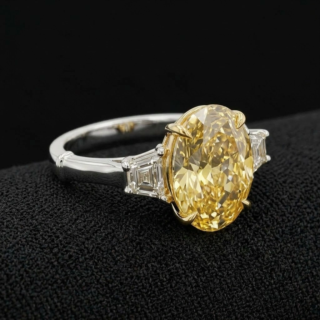 Fancy Yellow Oval Diamond Ring in 14K White & Yellow Gold view 3